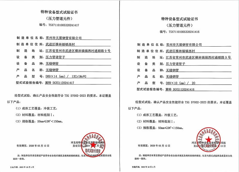 特种设备形式试验证书